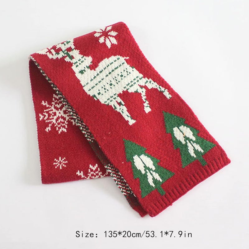 Felite Fnn Kids Christmas Reindeer Snowflake Scarf Fall Winter Warm Knit Scarf - Image 4